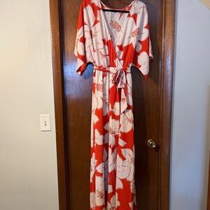 Floral Wrap Maxi Dress in Red and White